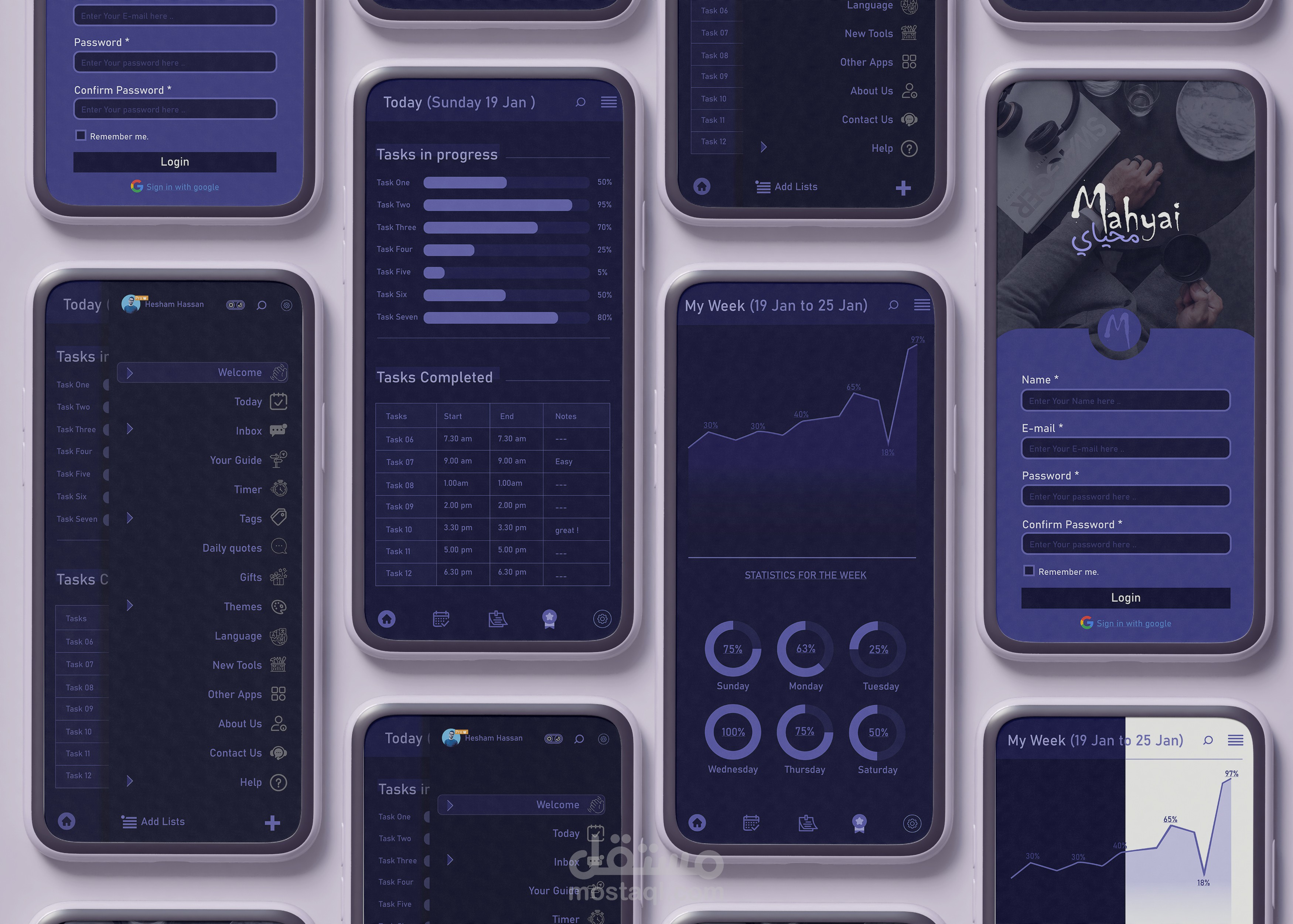 تصميم موقع تتبع المهام اليومية  وعمل الاحصائيات الأسبوعية "محياي Mahyai"