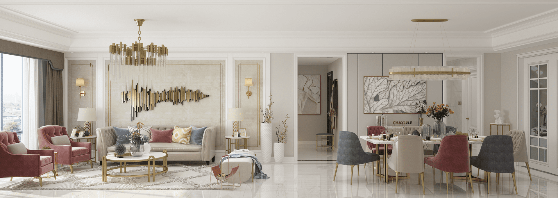 تصميم صالون معيشة وطاولة طعام- فلسطين