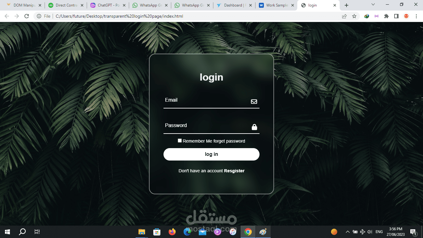 transparent login page