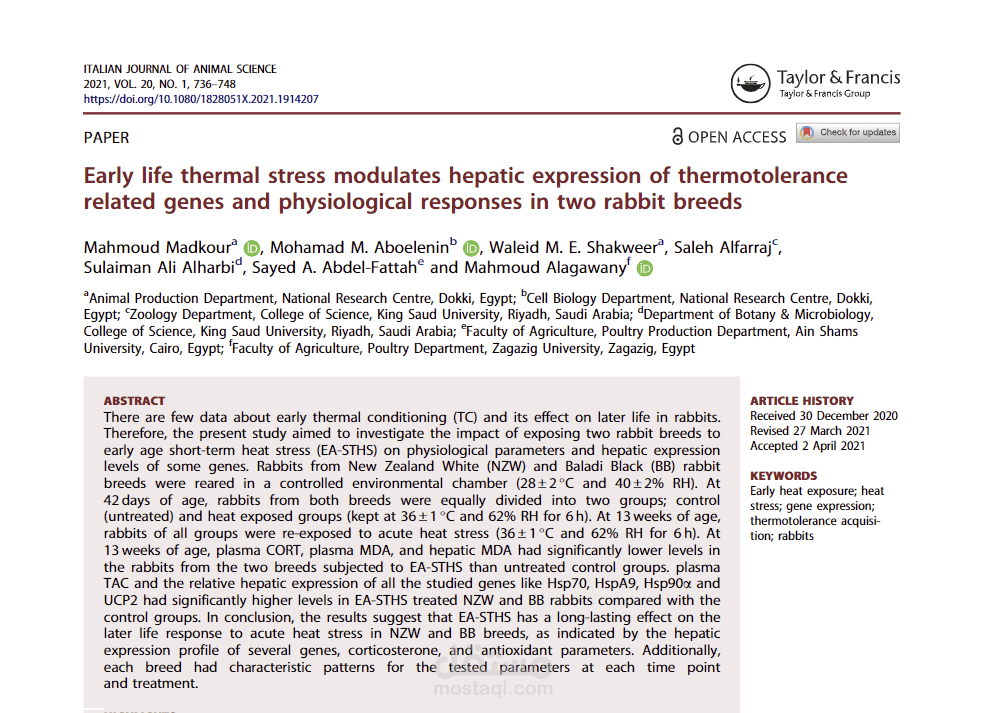 Early life thermal stress modulates hepatic expression of thermotolerance related genes and physiological responses in two rabbit breeds