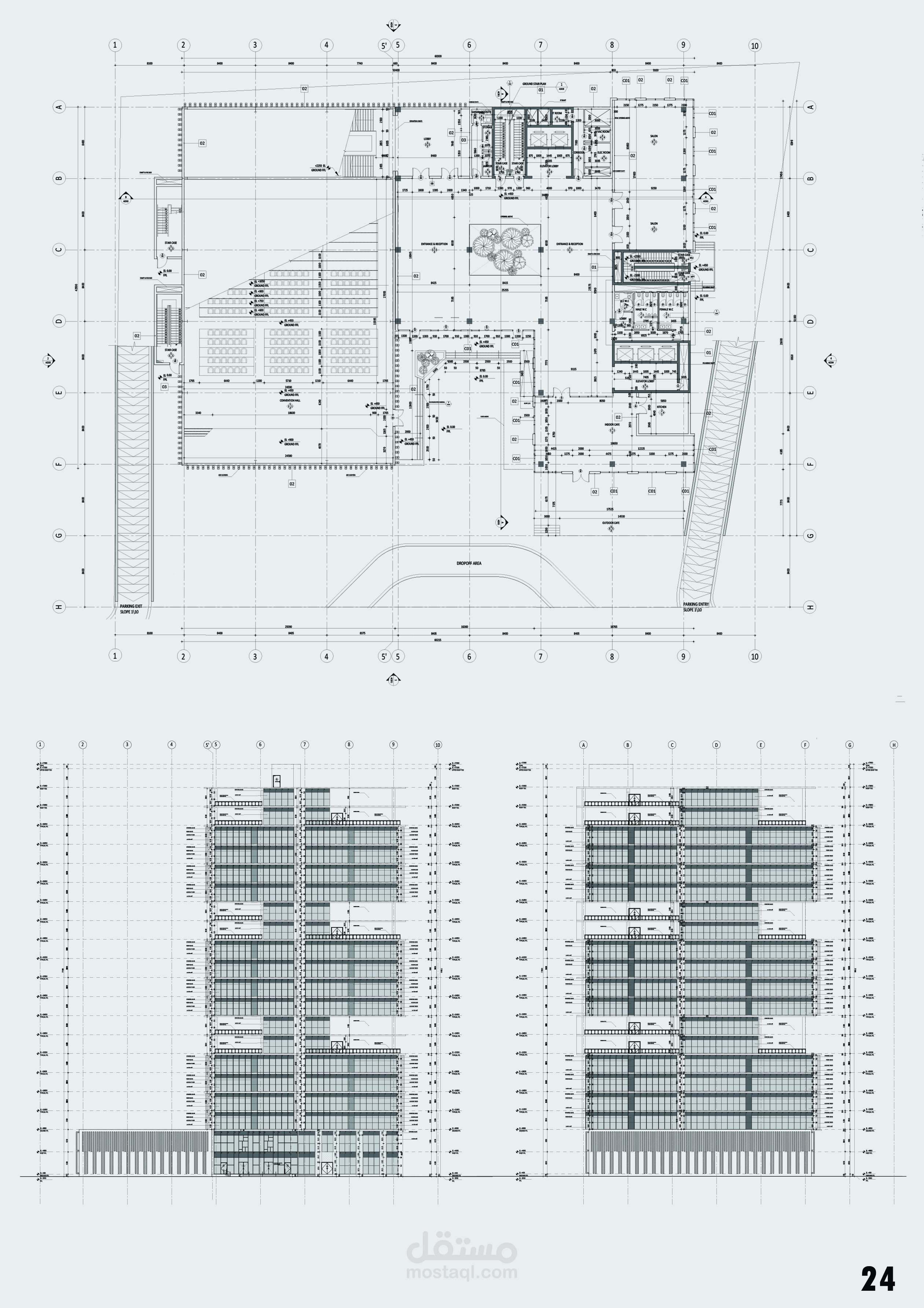 رسومات تنفيذية لمشروع برج إدارى