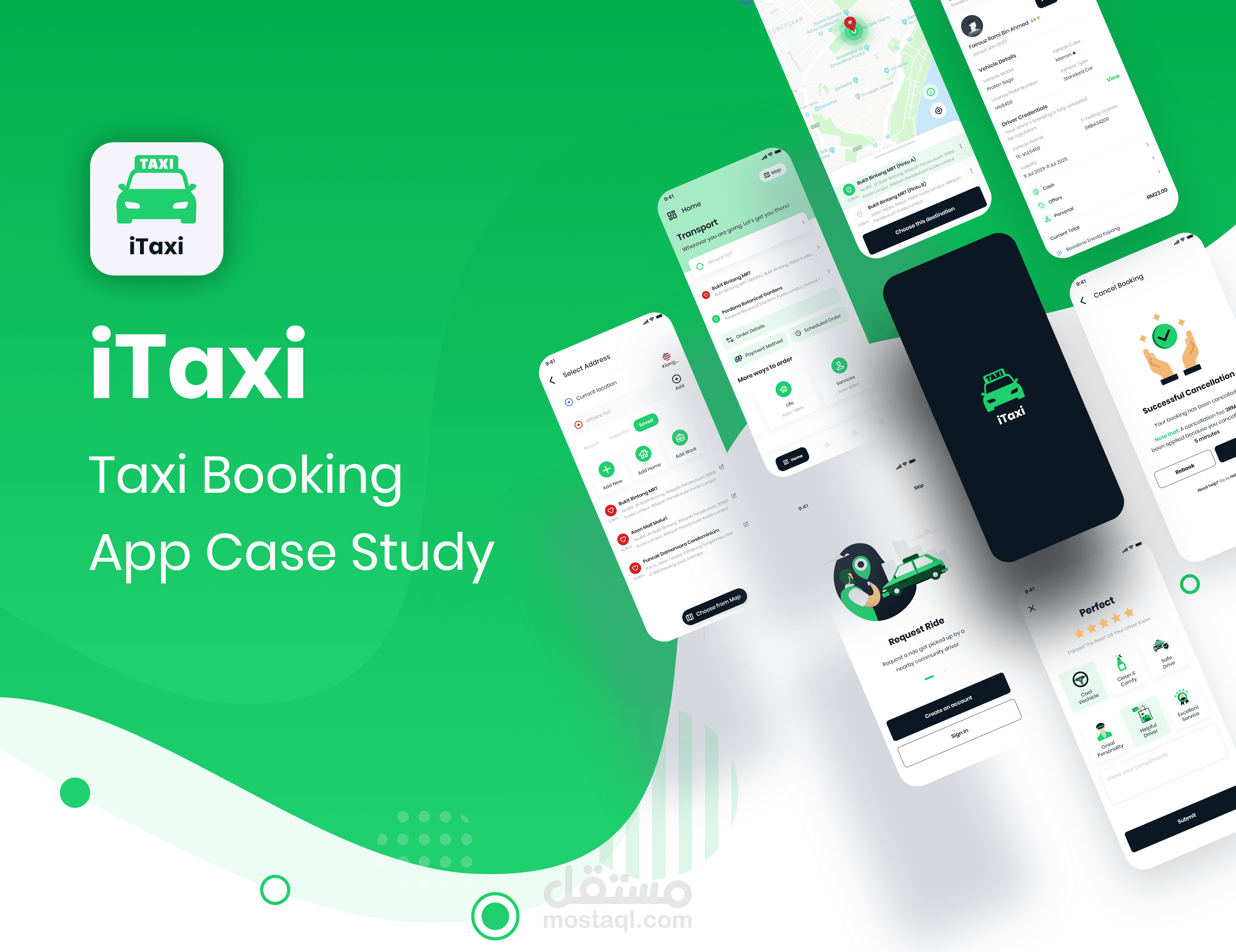 تصميم واجهات المستخدم لتطبيق iTaxi (iTaxi App UI/UX Design)