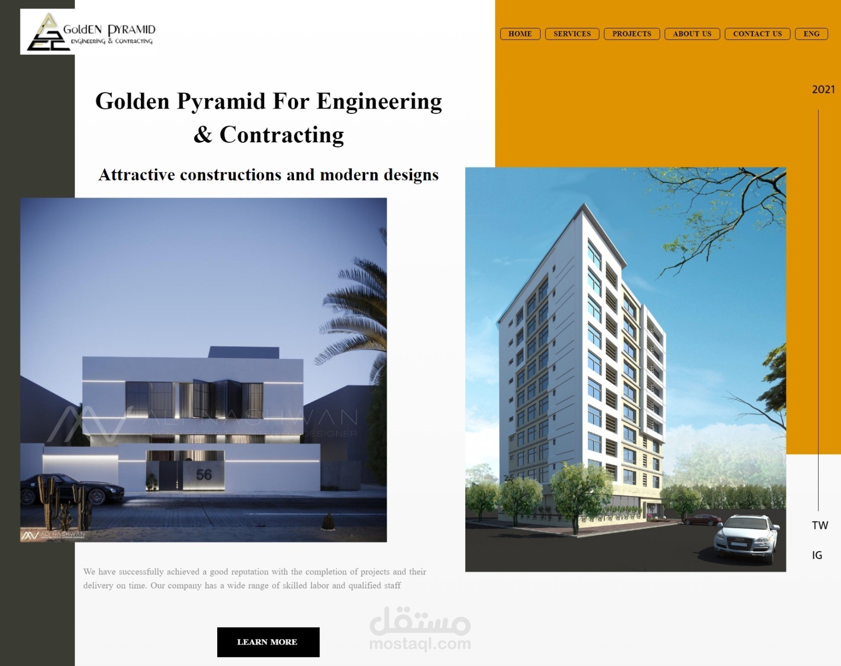 موقع إلكتروني لشركة هندسة (goldenpyramid) ووردبريس، إلمنتور برو