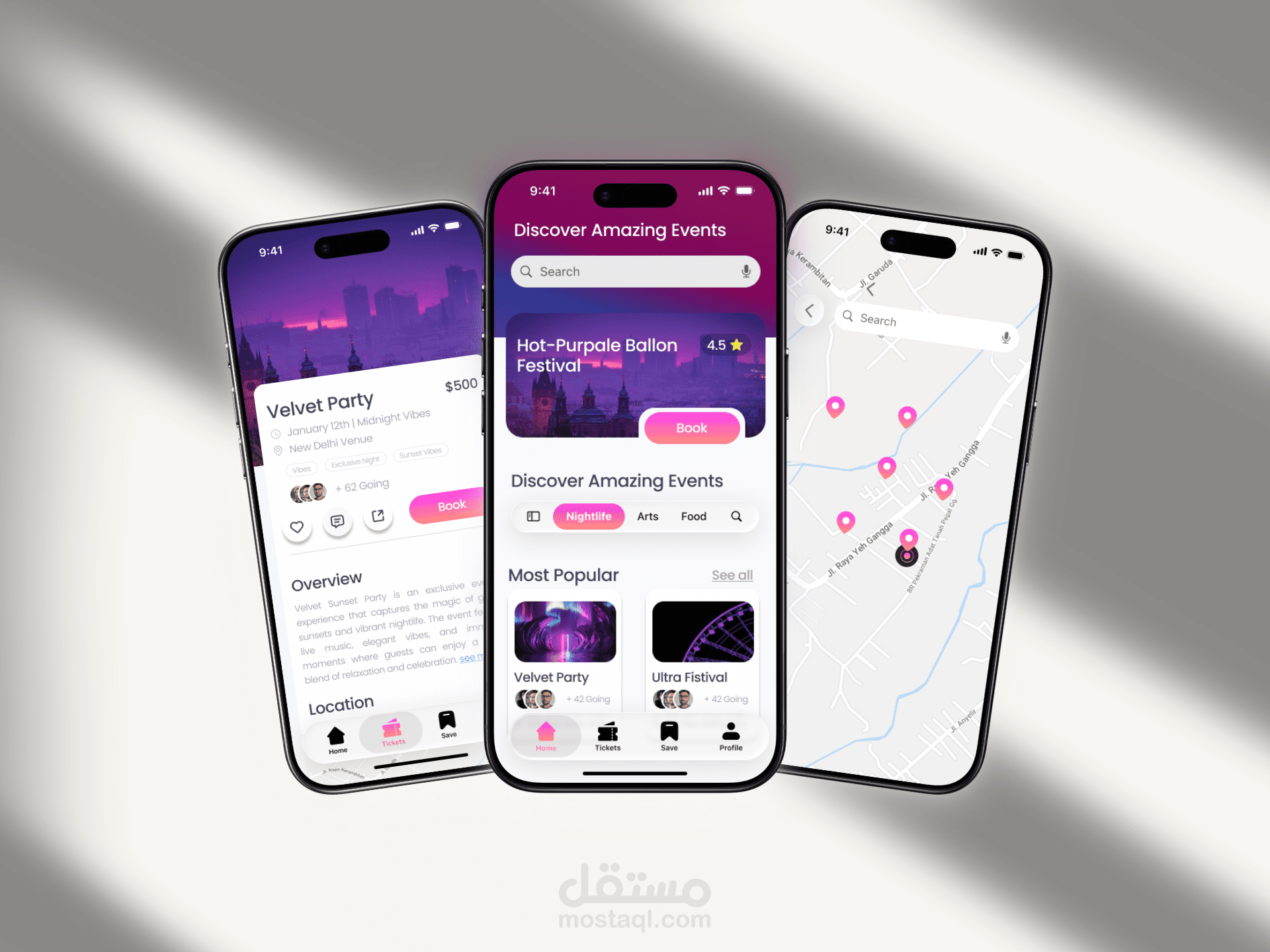تصميم UI UX : تطبيق  احترافي باستخدام فيجما (figma) لمنصة حجز  مع نظام متطور لاستعراض الفعاليات.