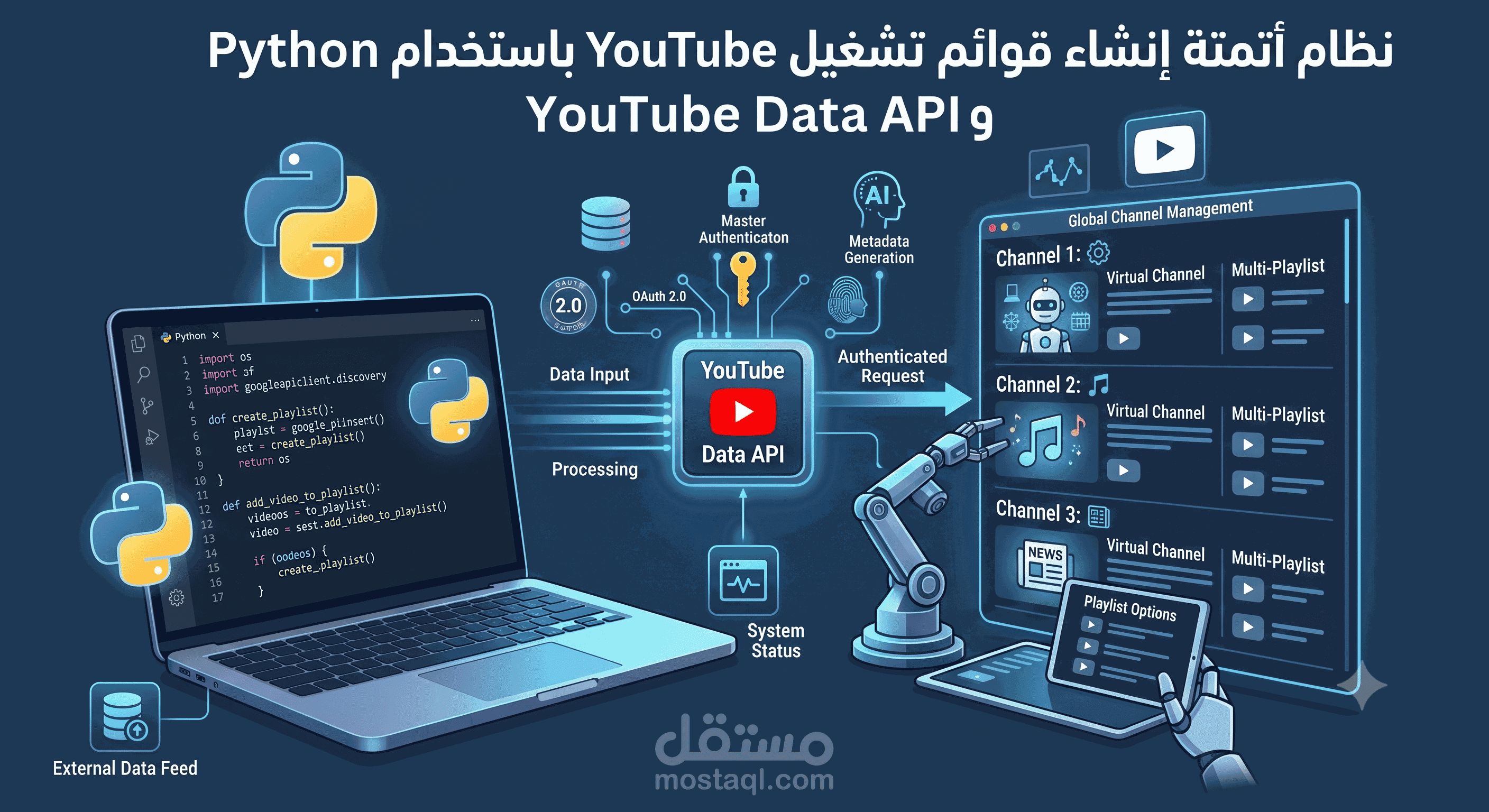 نظام أتمتة إنشاء قوائم تشغيل YouTube باستخدام Python وYouTube Data API