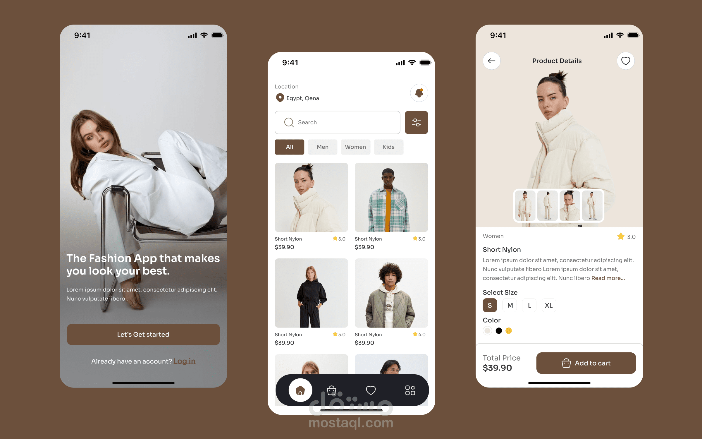 تصميم UI/UX لتطبيق للتسوق وشراء الملابس