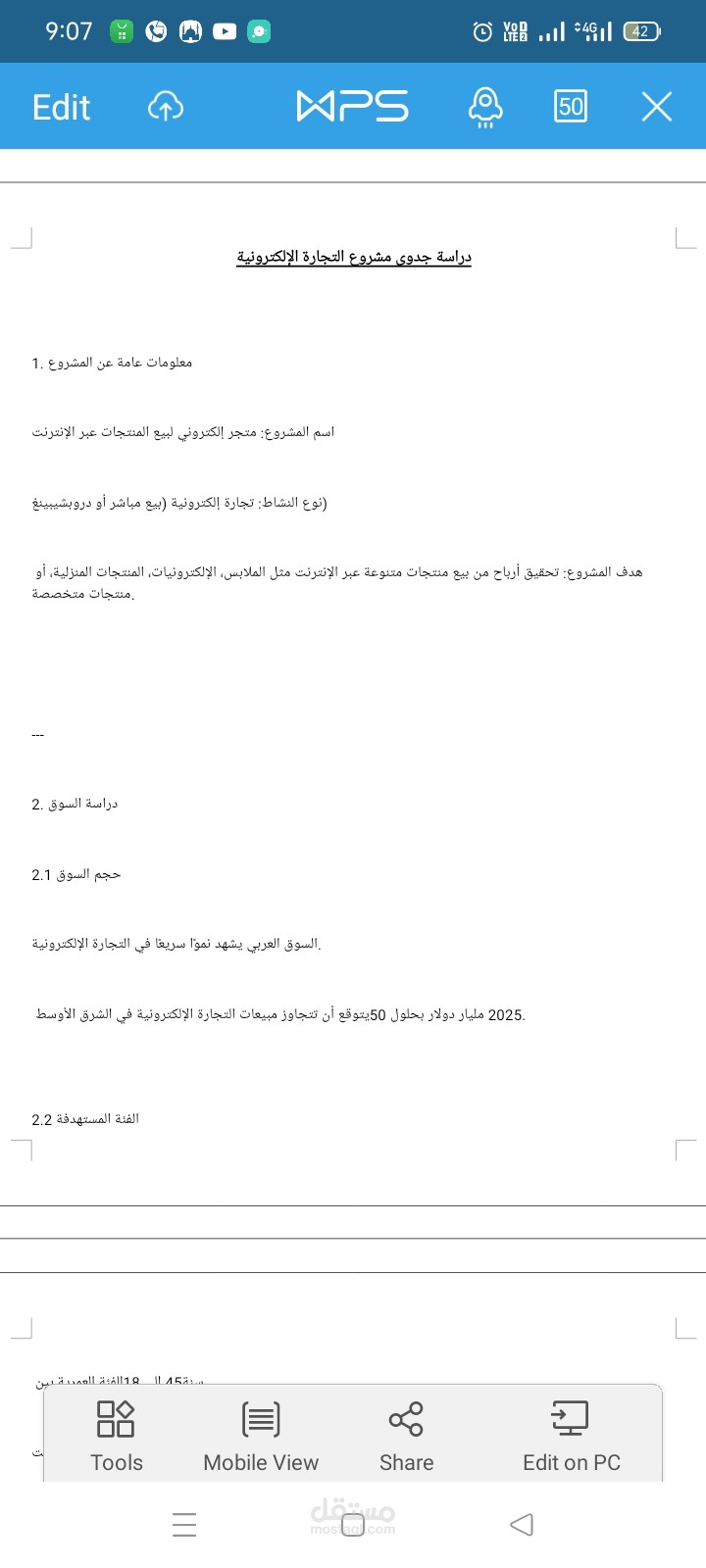 دراسة جدوي مشروع التجارة الإلكترونية