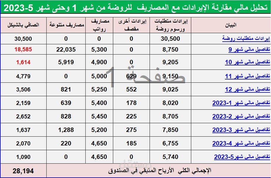 محاسب لرياض اطفال وتحليل مالي