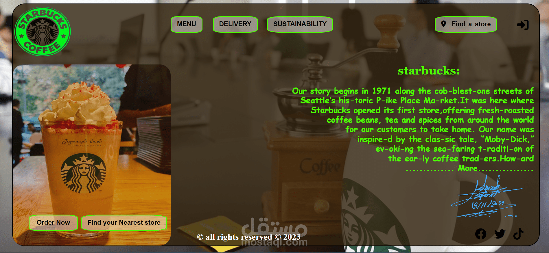 موقع الكتروني تم العمل للشغل الخاص Starbucks