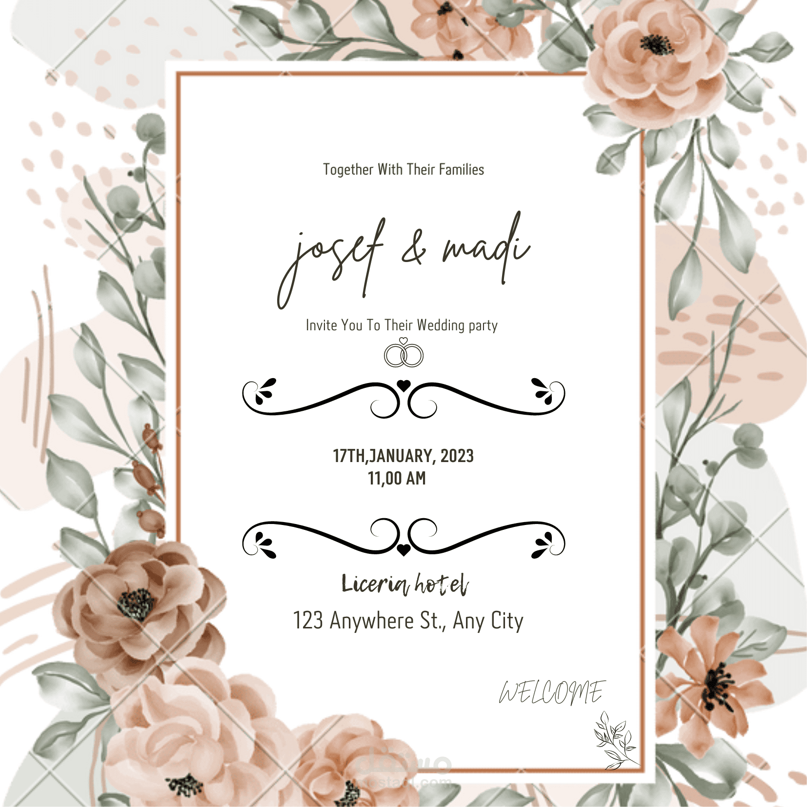 بطاقة دعوة حفل زفاف