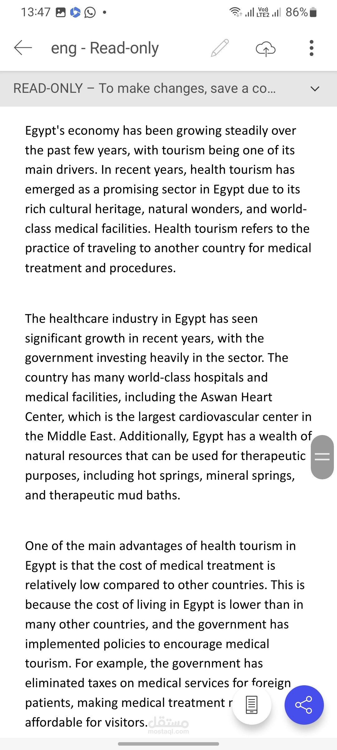 مقال انجليزى عنeconomic growth and health tourism in Egypt