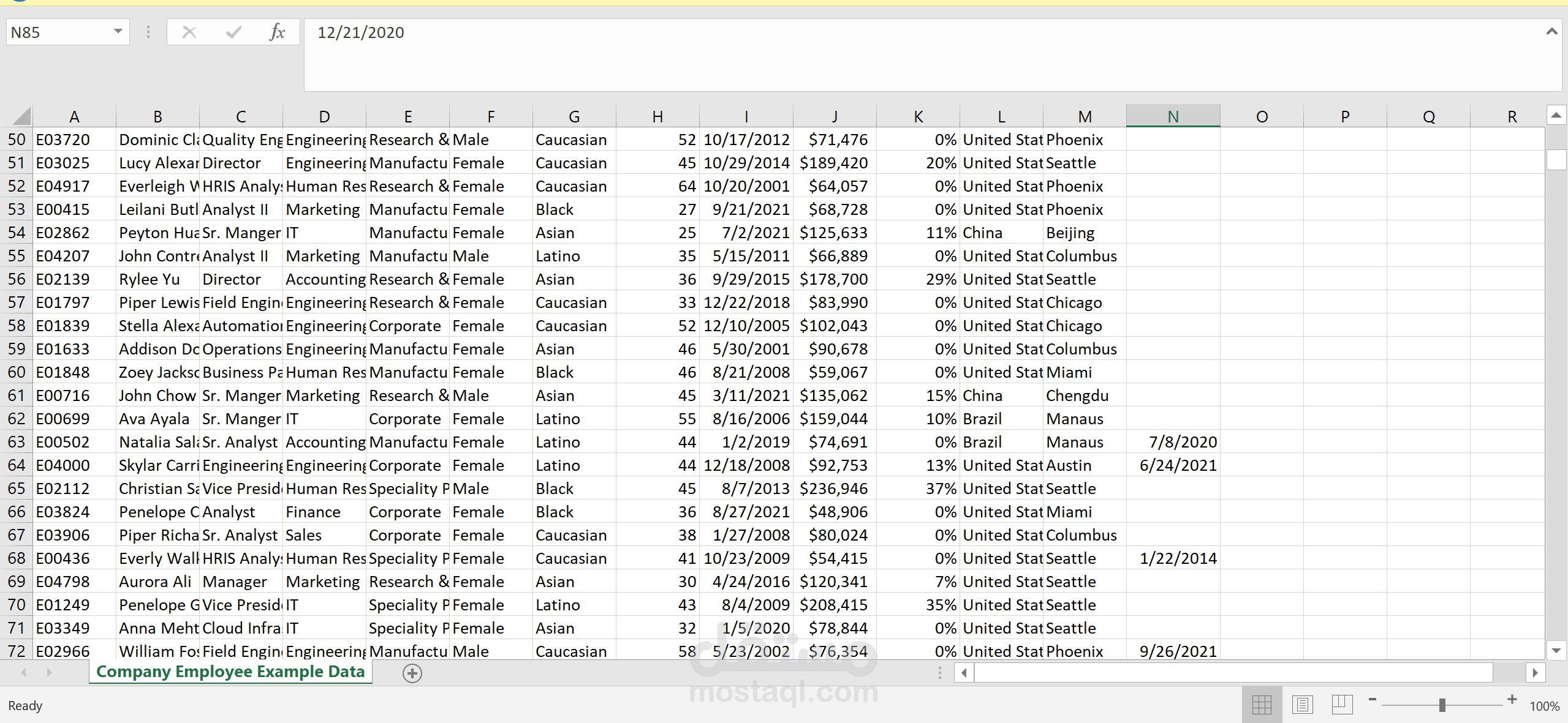 Company Employee Example Data