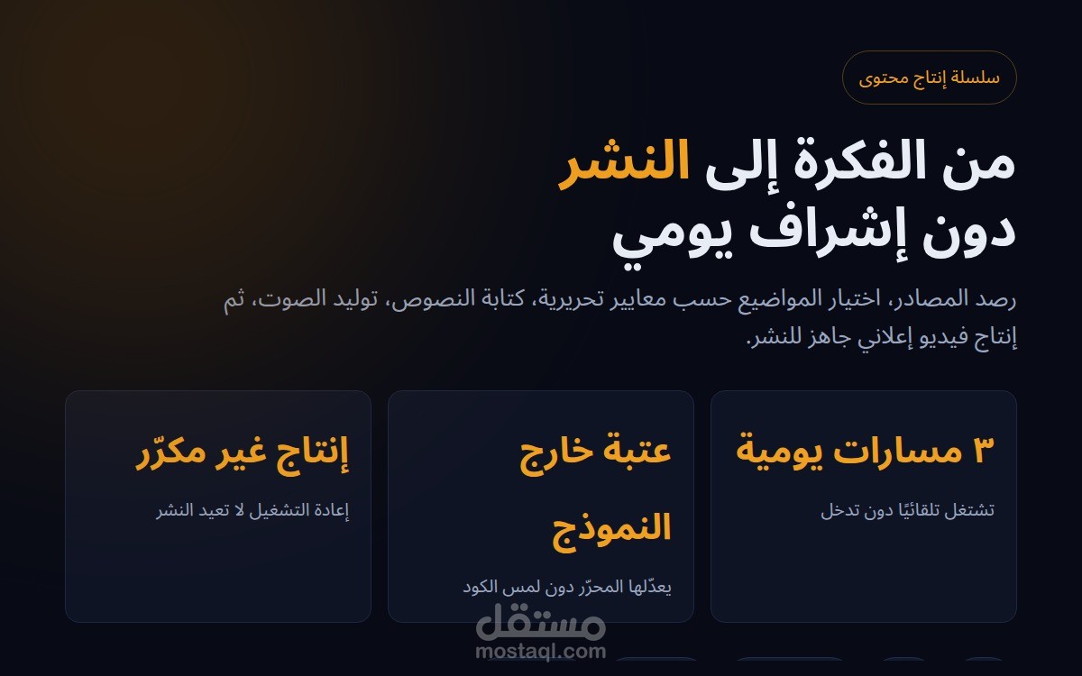 سلسلة إنتاج محتوى وفيديو إعلاني آلية بالكامل