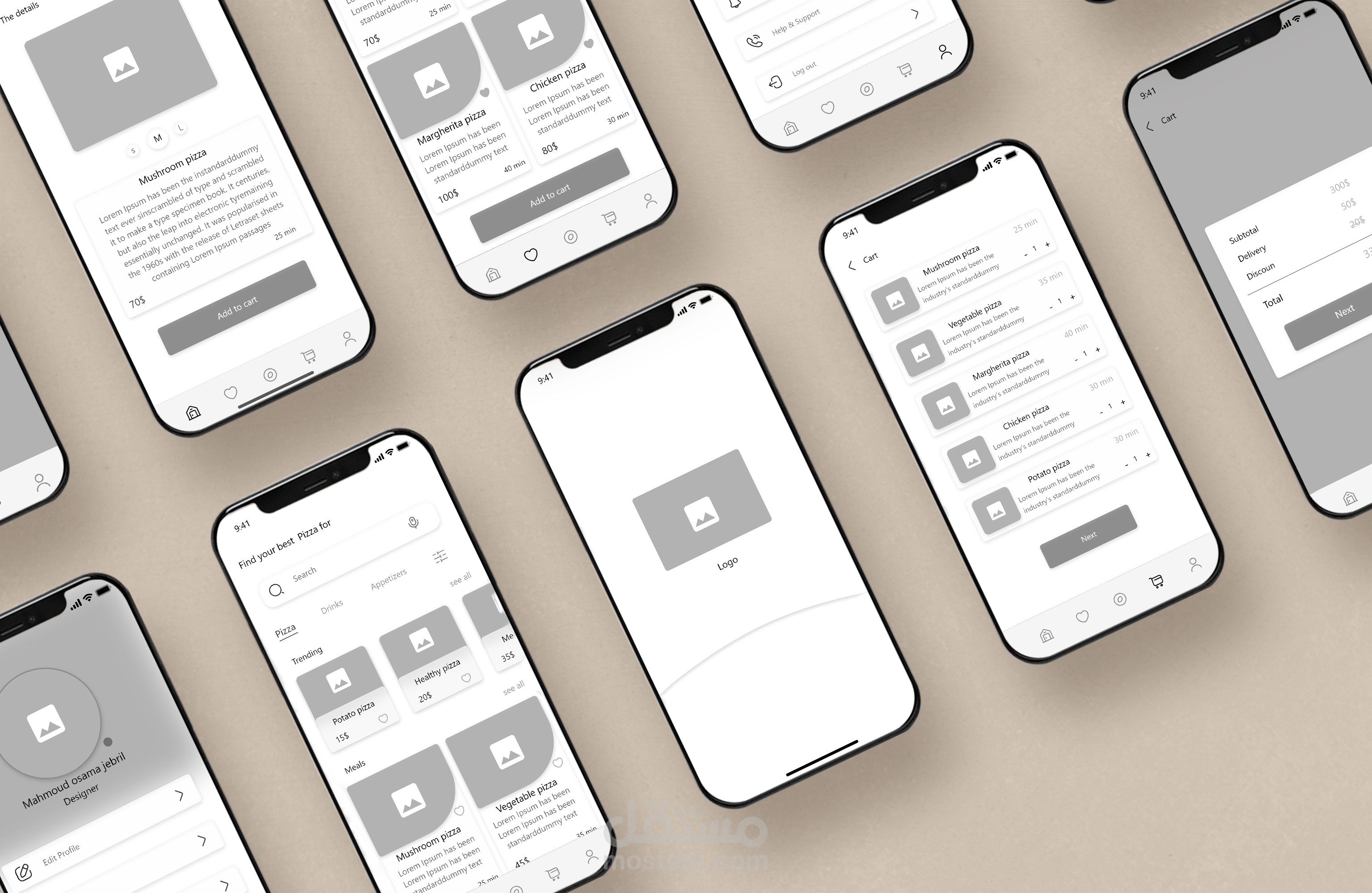 تصميم تطبيق لمطعم بيتزا "Pizza App"