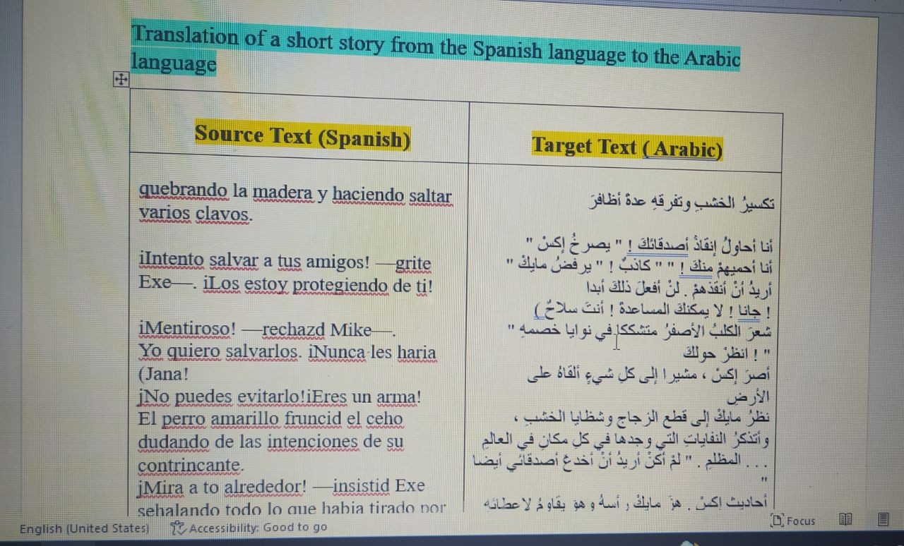 ترجمة نص من اللغة الاسبانية الى اللغة العربية
