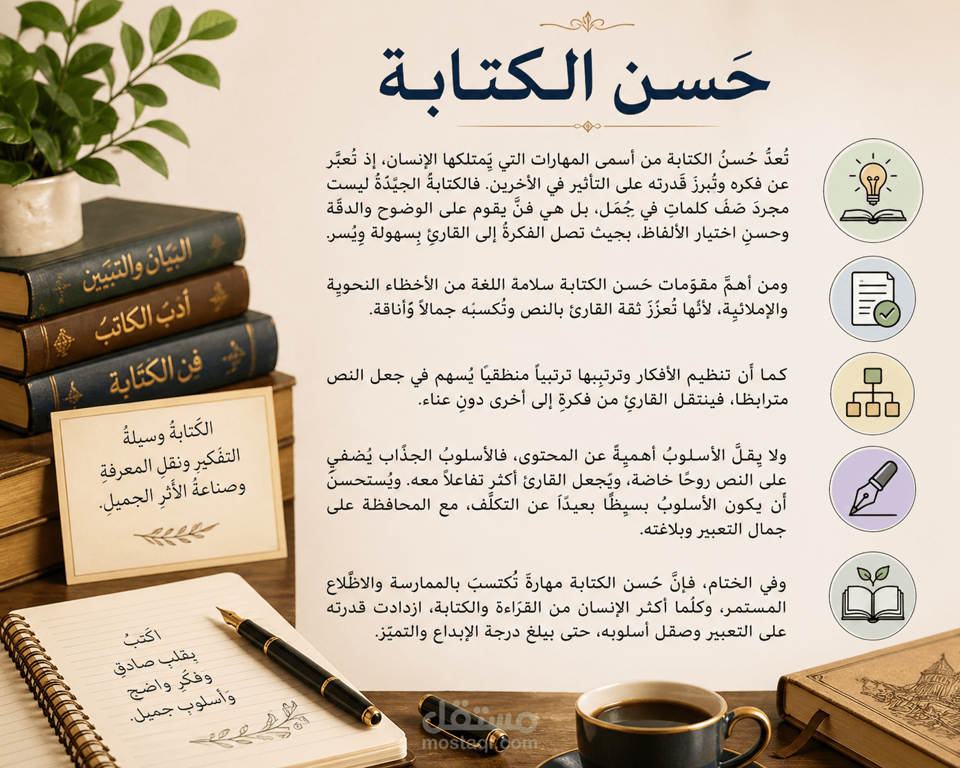 حسن الكتابة.