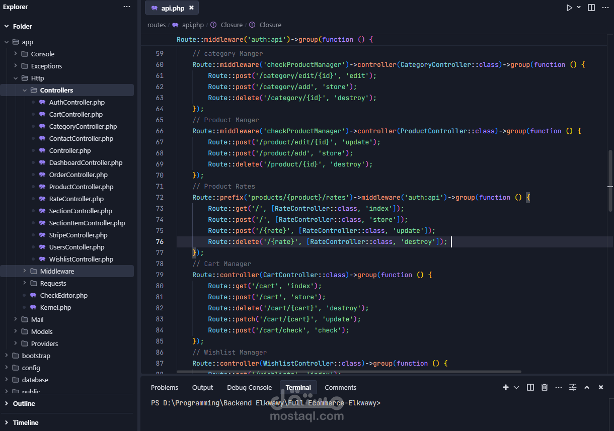 تطوير RESTful API احترافية لمنصة تجارة إلكترونية باستخدام Laravel