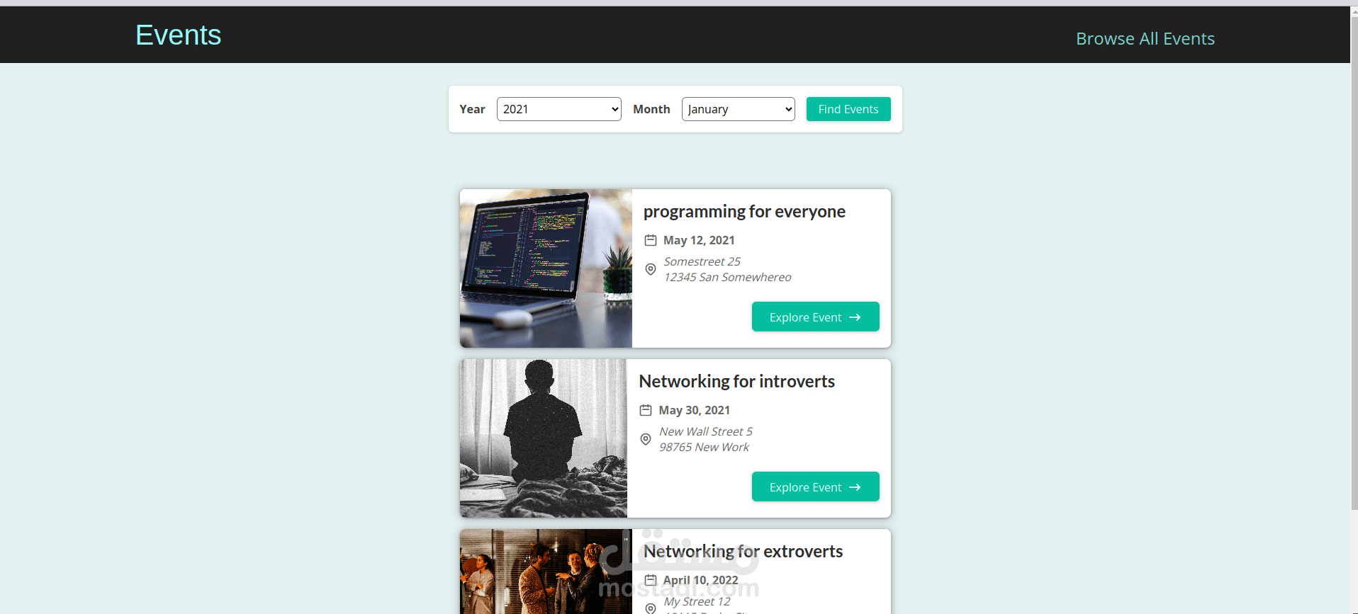 frontend application event