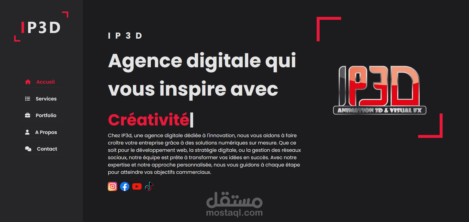 موقع عرض اعمال و خدمات لشركة في مجال التصميم + Dashboard