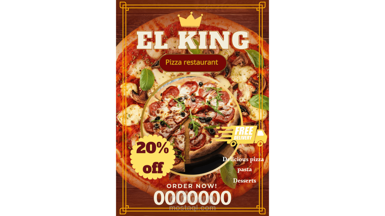 تصميم إعلان ترويجي لمطعم بيتزا "EL KING"