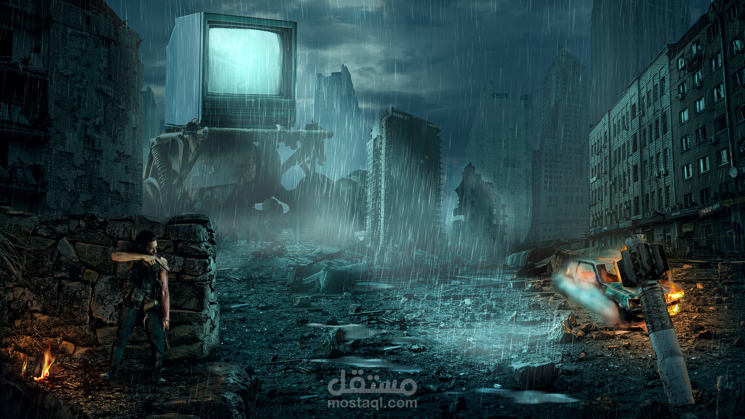 تصميم دمج لرجل يحارب روبوت