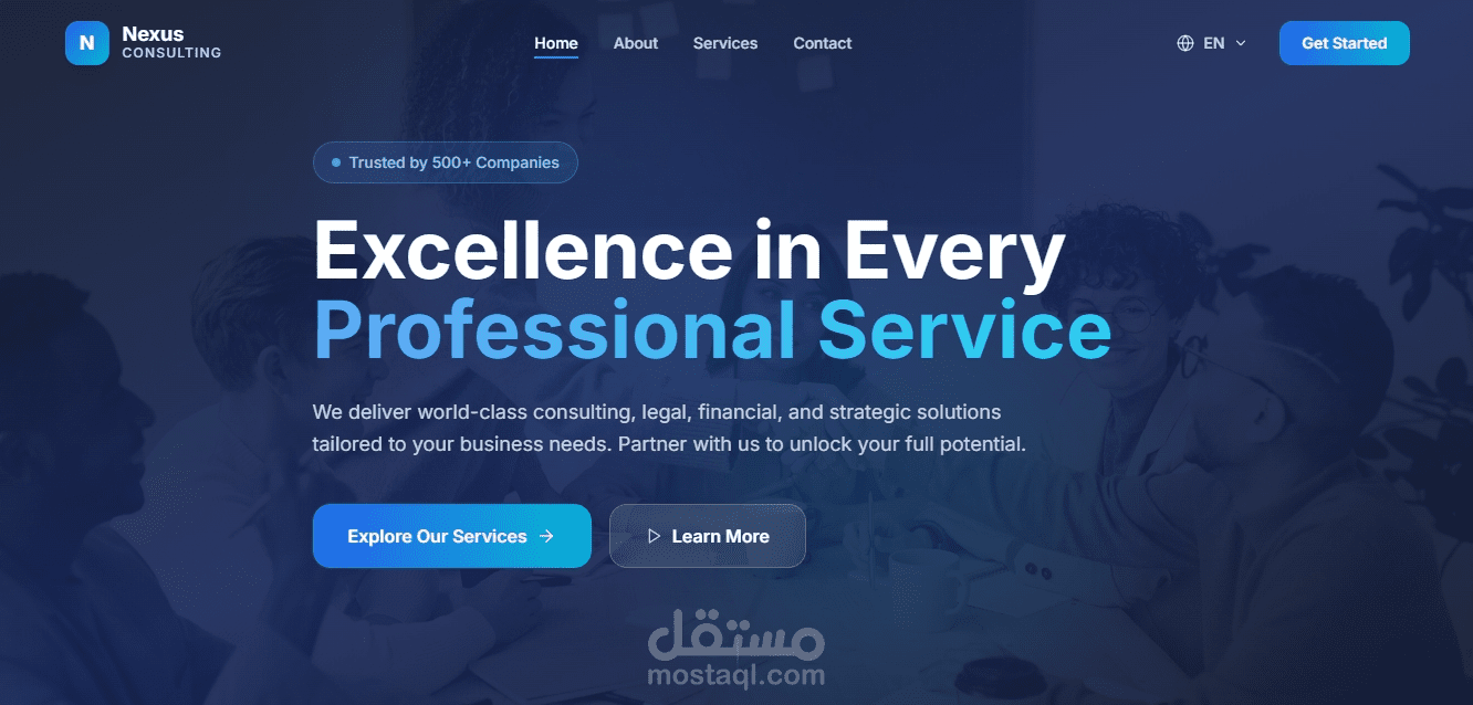 تصميم وتطوير موقع تعريفي احترافي متعدد اللغات لشركة Nexus Consulting