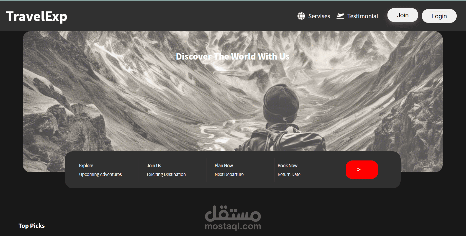 TravelExp landing page