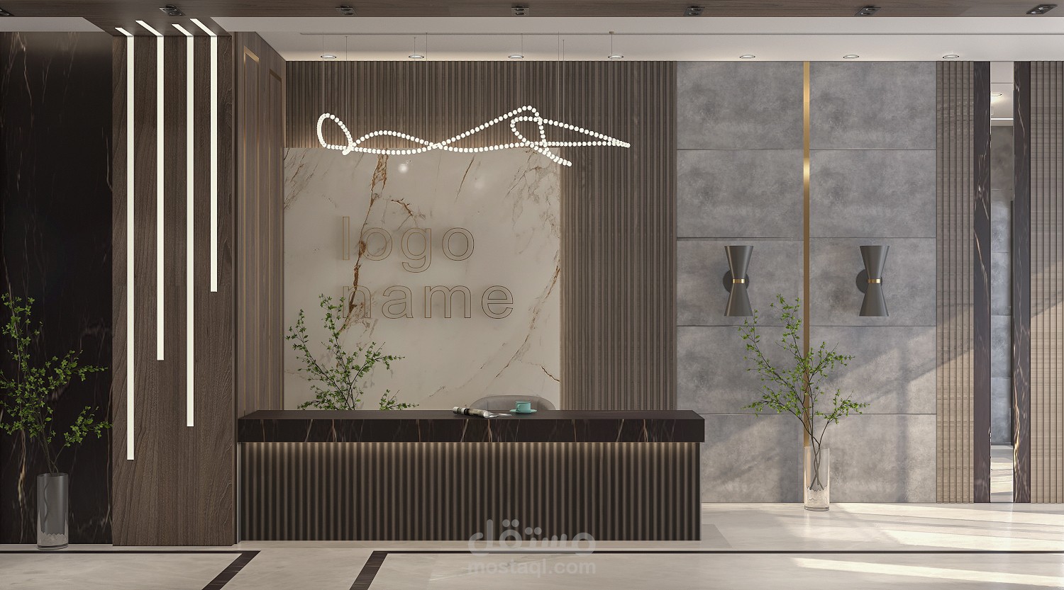 تصميم مدخل عمارة بالكامل مع الدرج والمصعد على الطراز المودرن في السعودية
