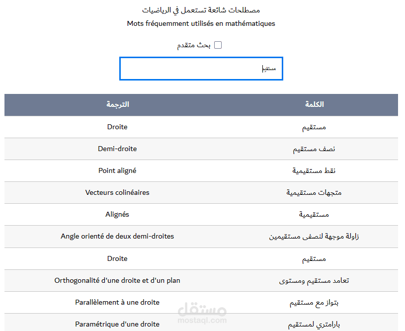 معجم رياضيات فرنسي-عربي  في الرياضيات