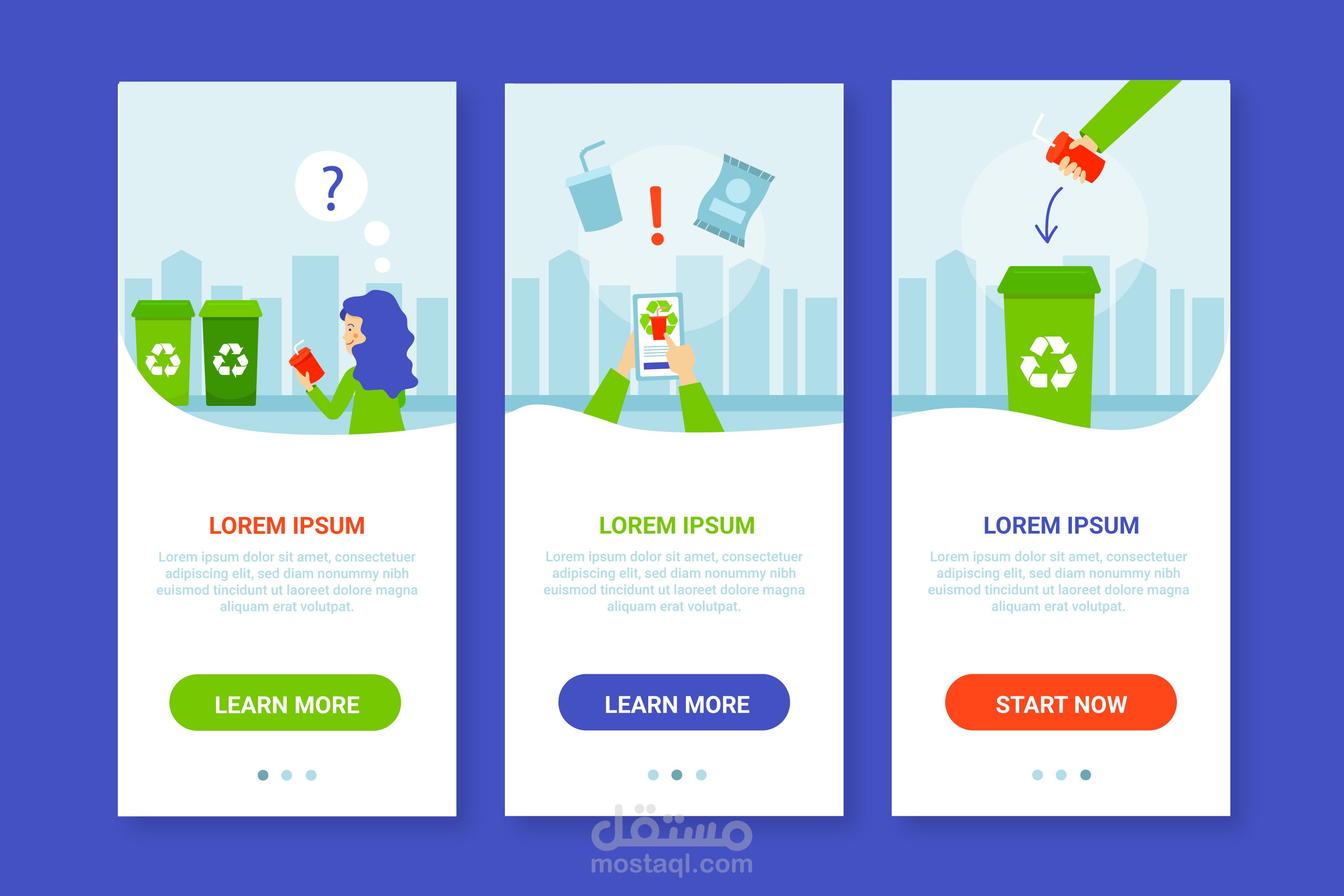vector recycle onboarding app screens
