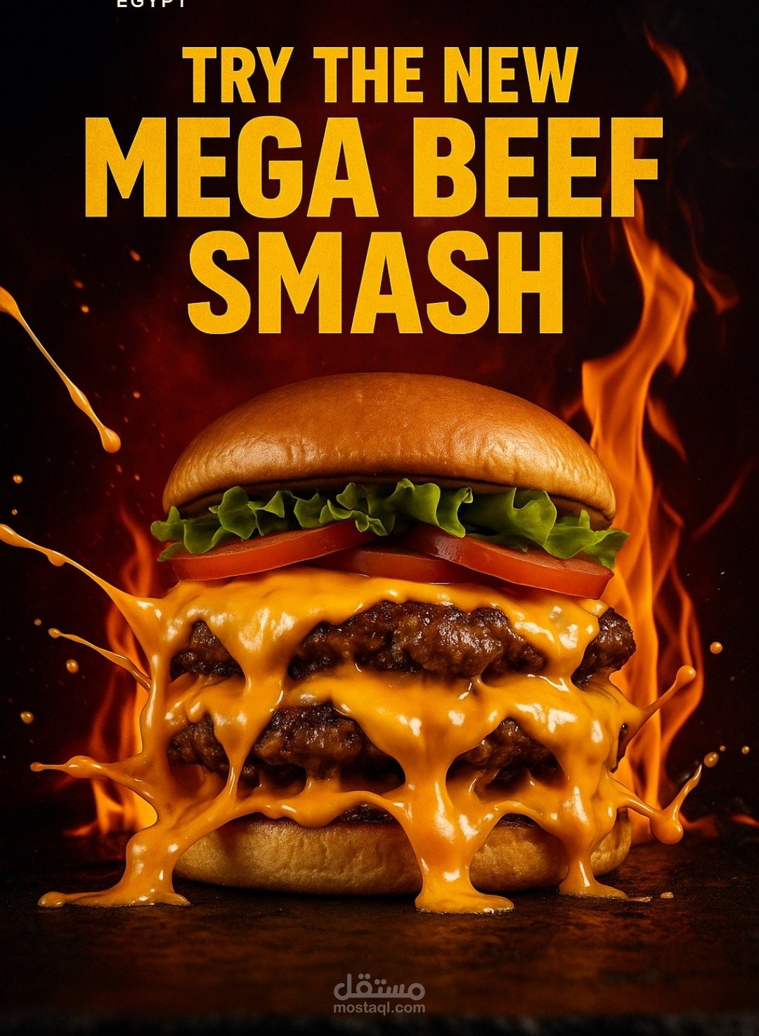 تصميم بوست إعلاني احترافي لوجبة Mega Beef Smash
