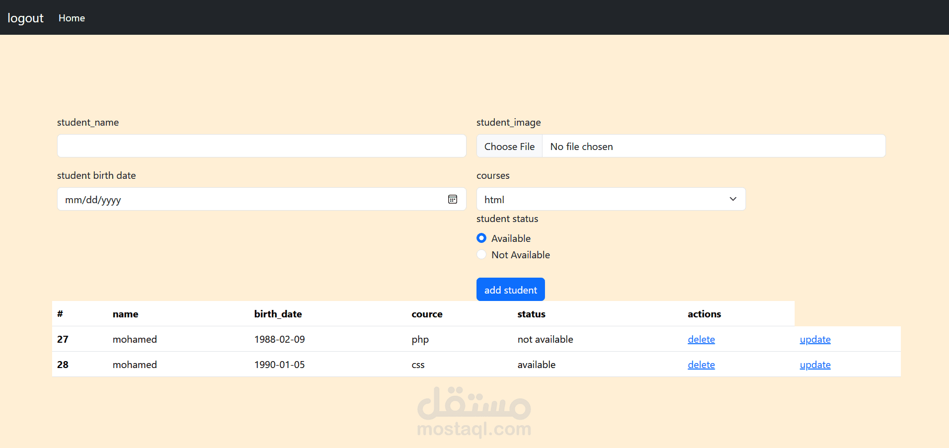small php project to emplement  crud operation