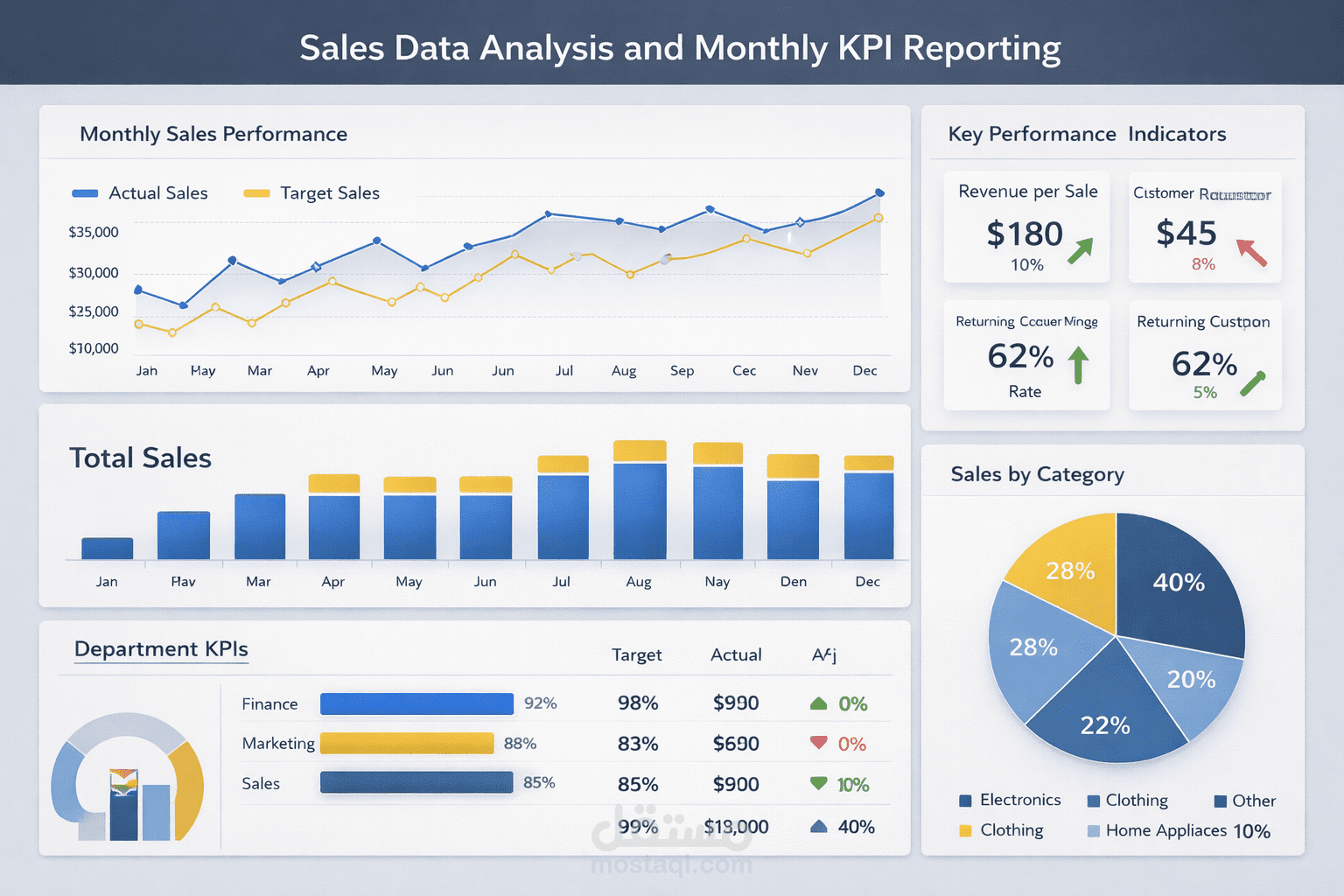 تحليل بيانات المبيعات وإنشاء تقرير KPI شهري