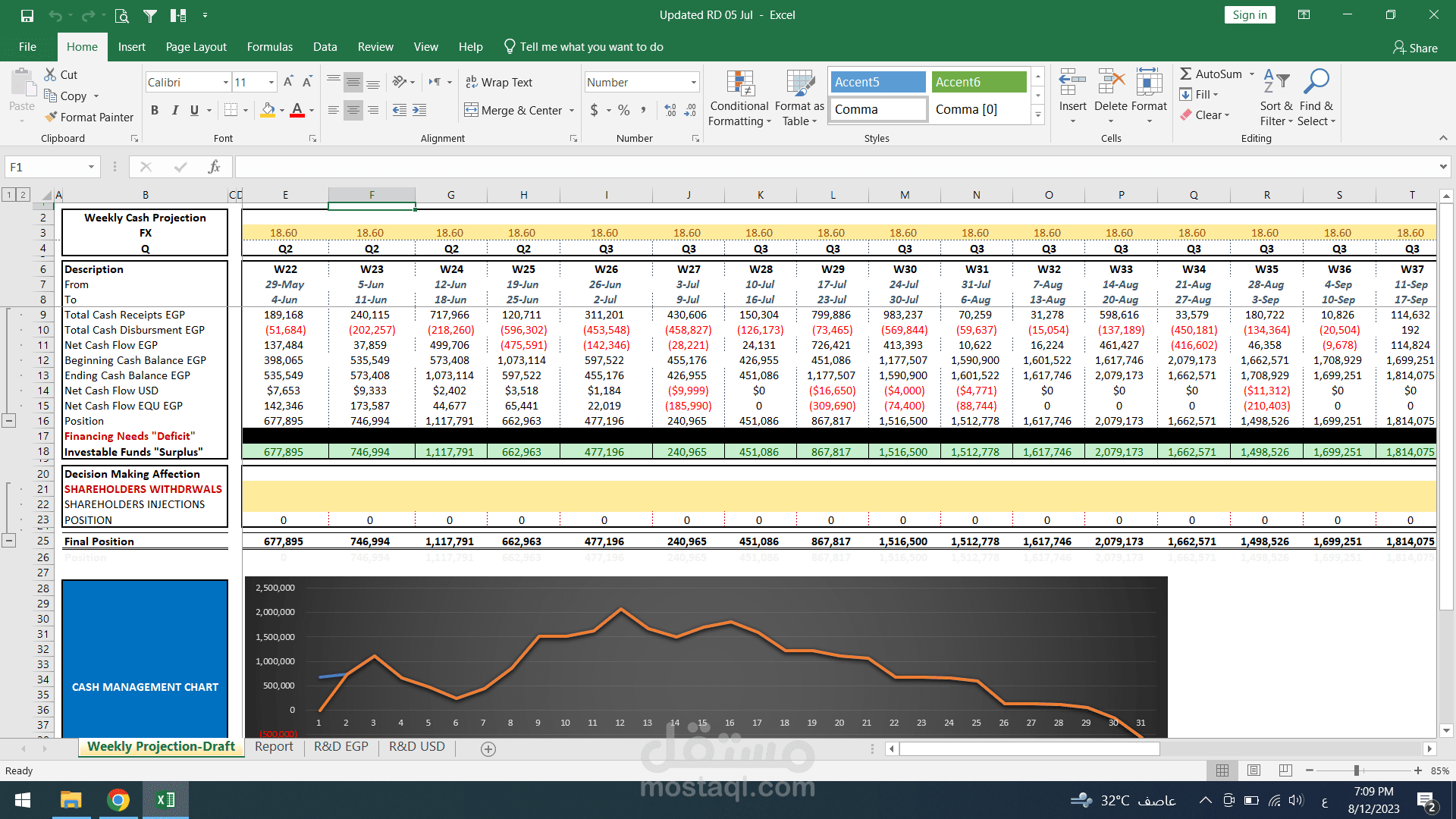 اعداد ومتابعة الموقف المالى للشركة خلال الفترات المقبلة cash position
