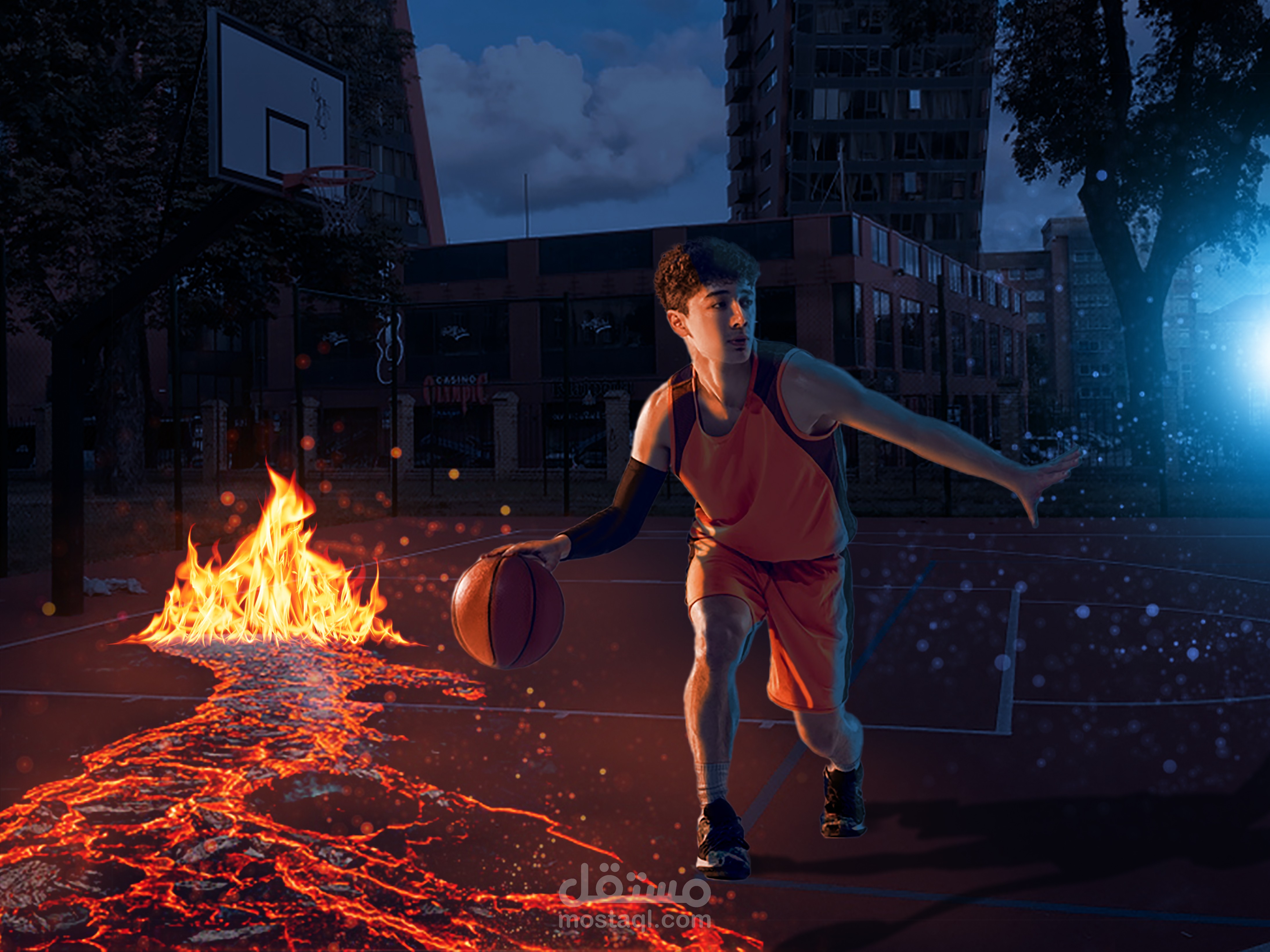 تصميم دمج صور ( لاعب فوق البركان ) Photo Manipulation