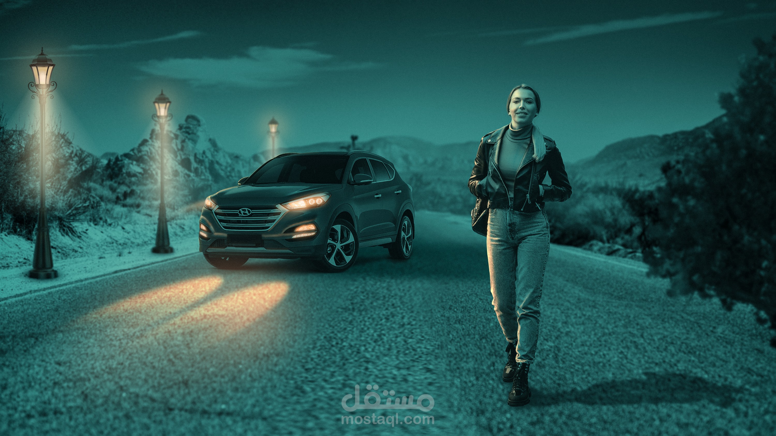 تصميم دمج صور ( وحيد لكن سعيد - في صمت الليل ) Photo Manipulation