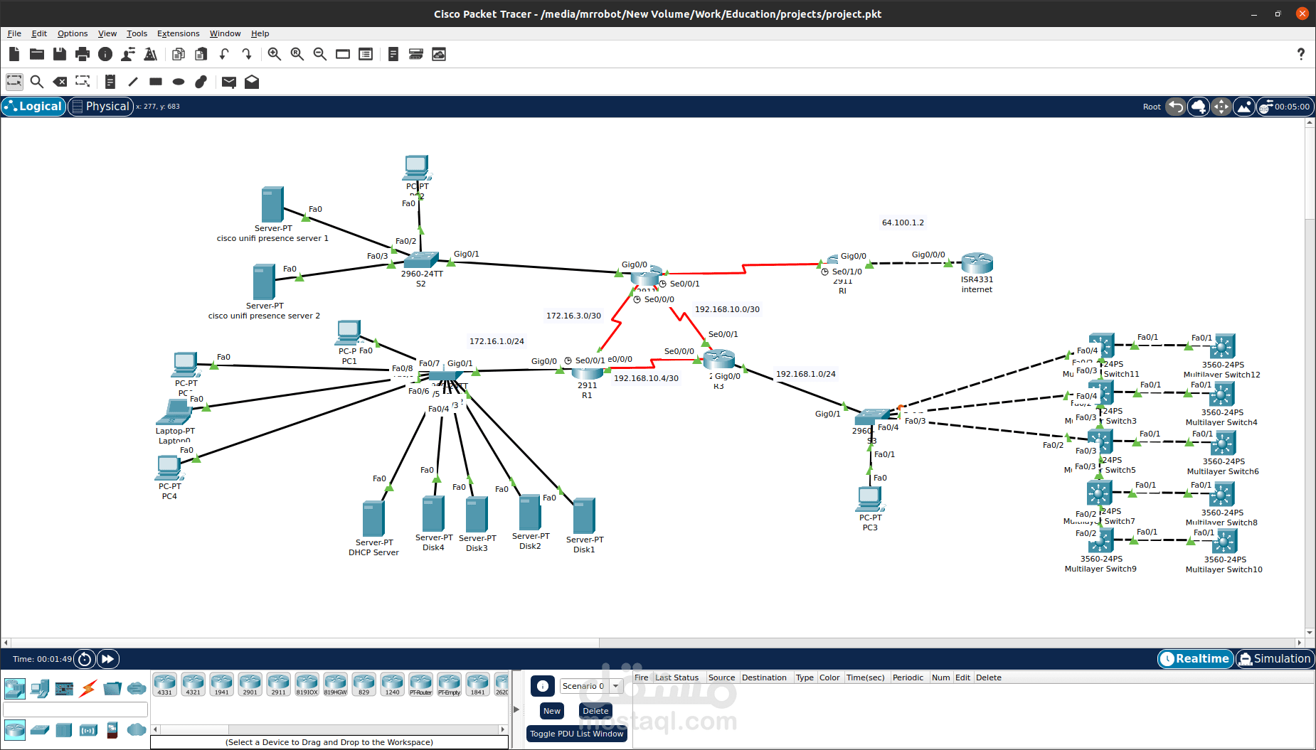 تصميم شبكة لشركة علي Cisco Packet Tracer