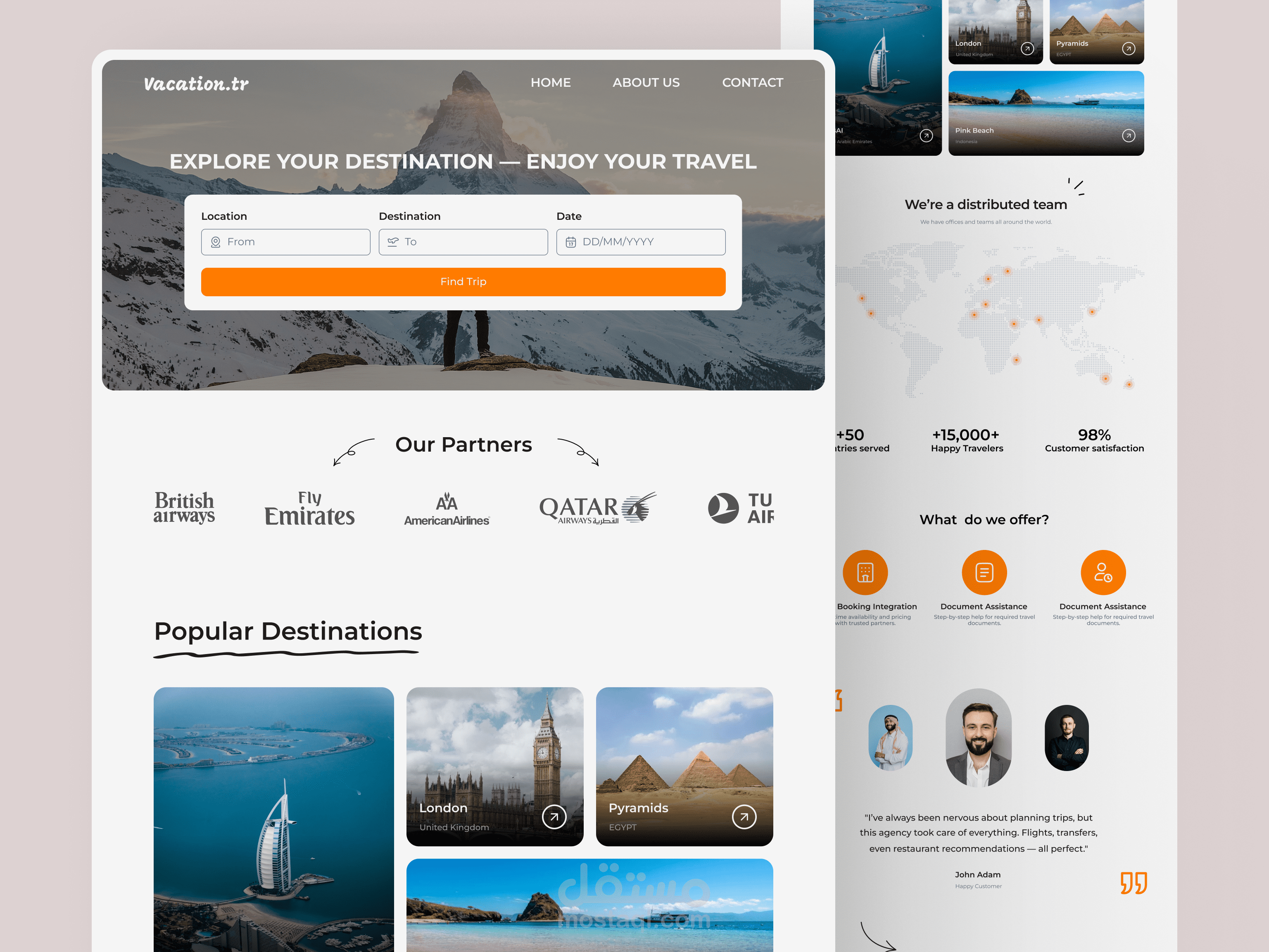 صفحة ويب لوكالة سياحة وأسفار