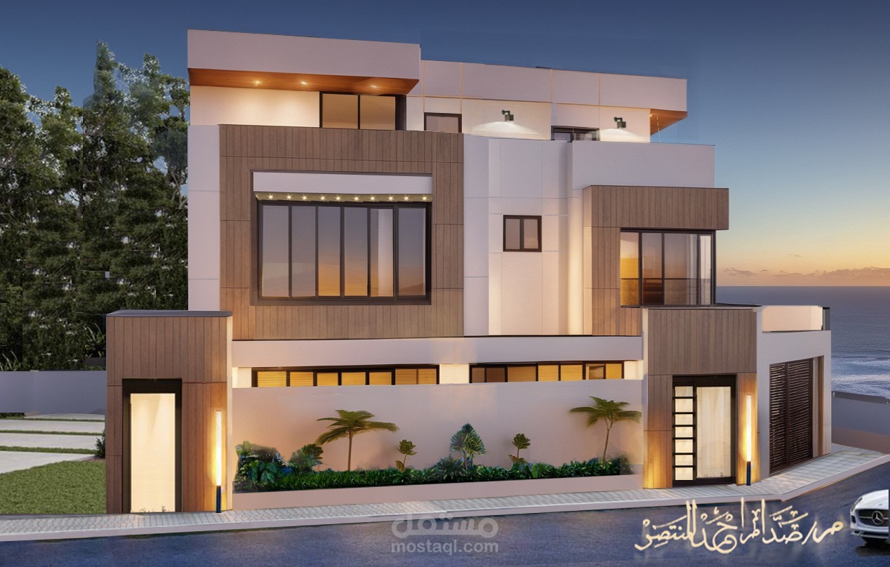 تصميم فيلا سكنيه فاخره(مودرن ) درج وصاله وشقتين في المملكه العربيه السعوديه
