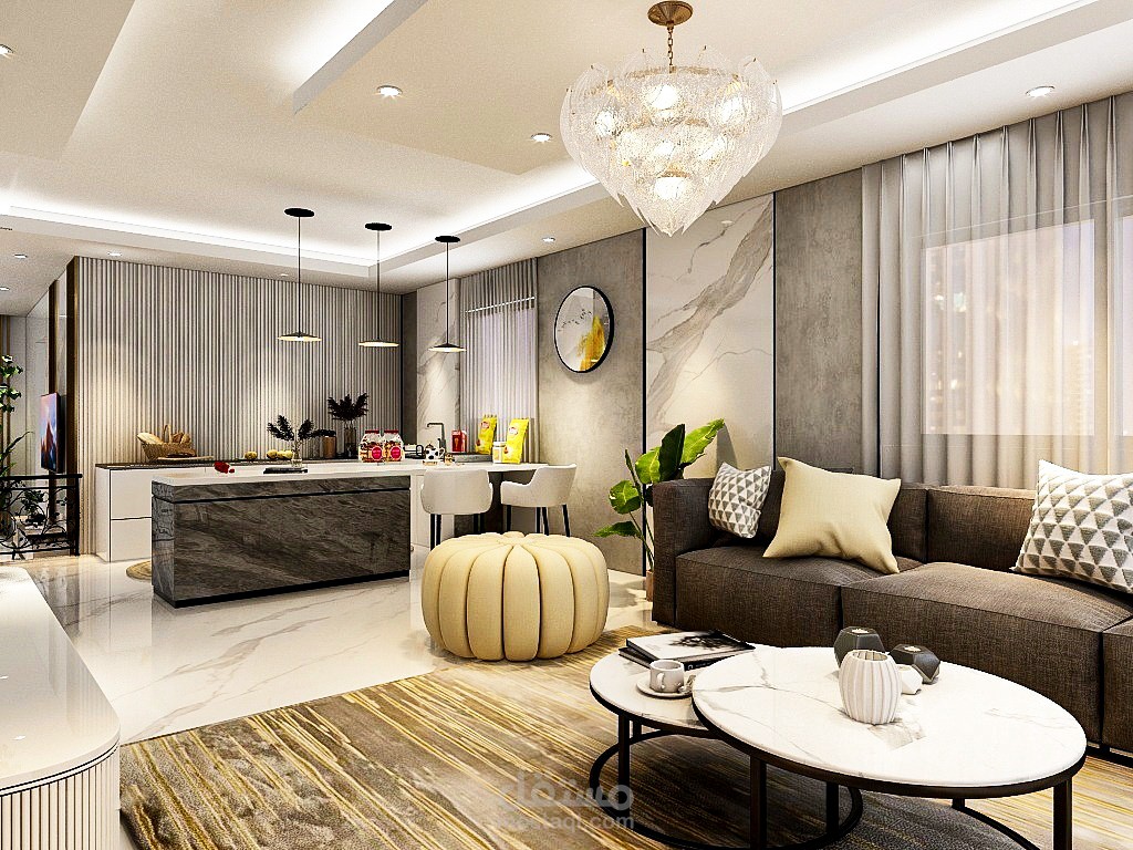 غرفه معيشه بتصميم مودرن لفيلا بالقاهرة