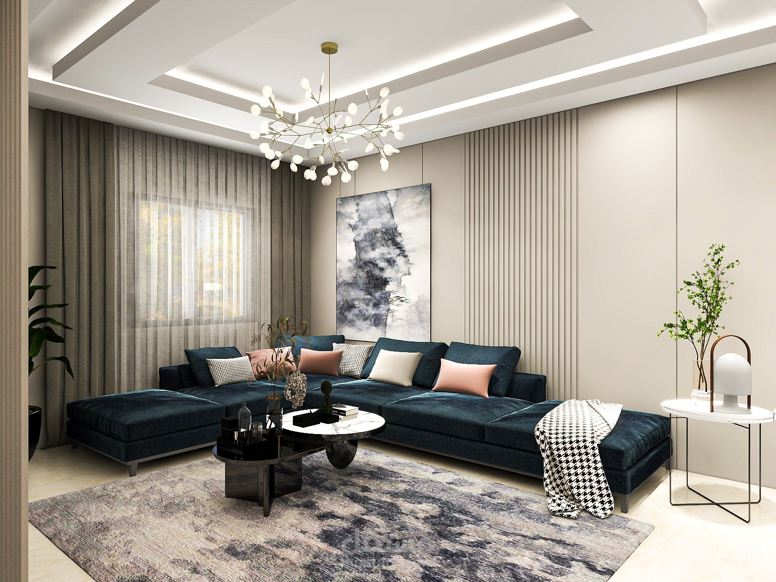 Living room with open kitchen