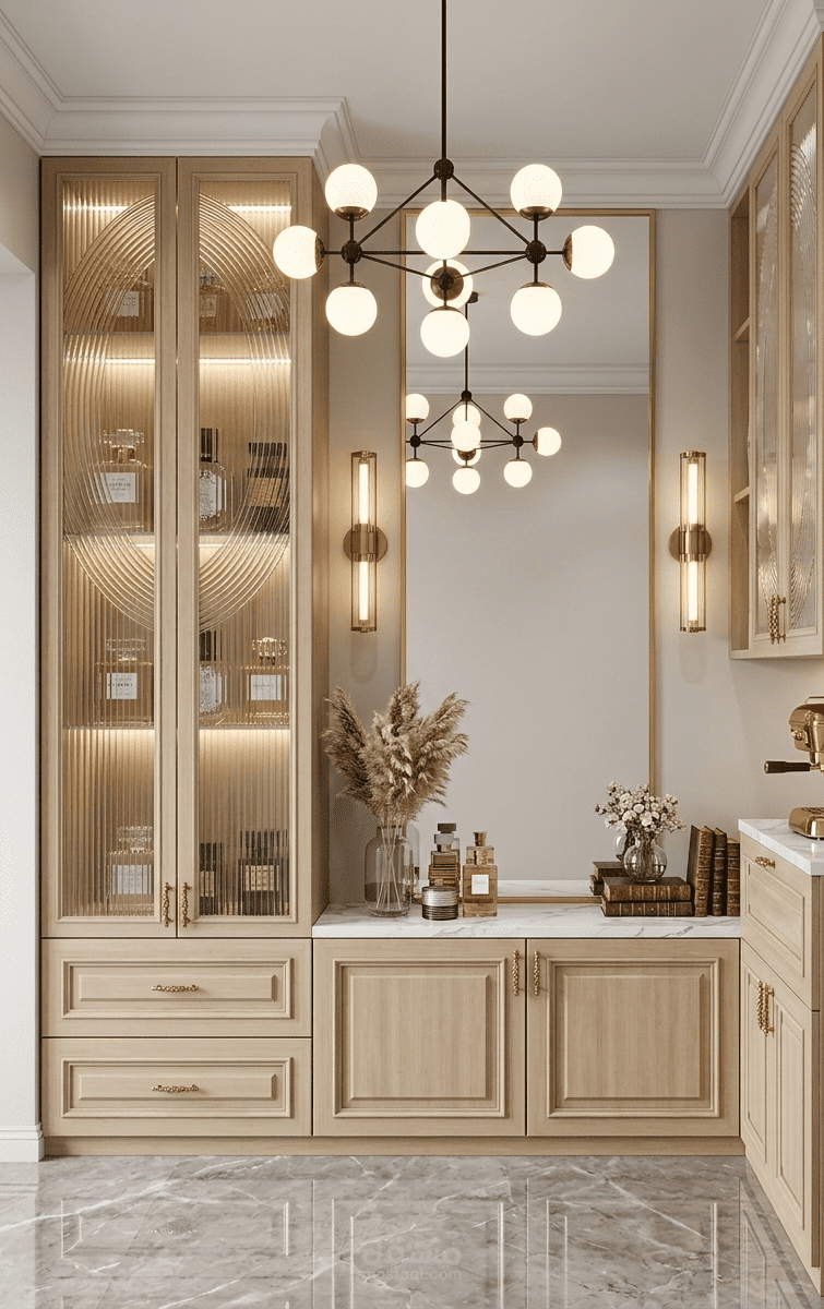 تصميم لوبي بطراز نيوكلاسيك أنيق