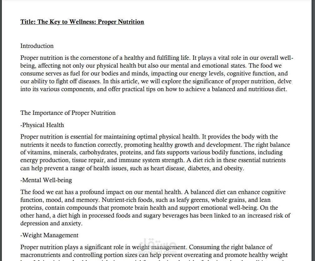 The Key to Wellness: Proper Nutrition