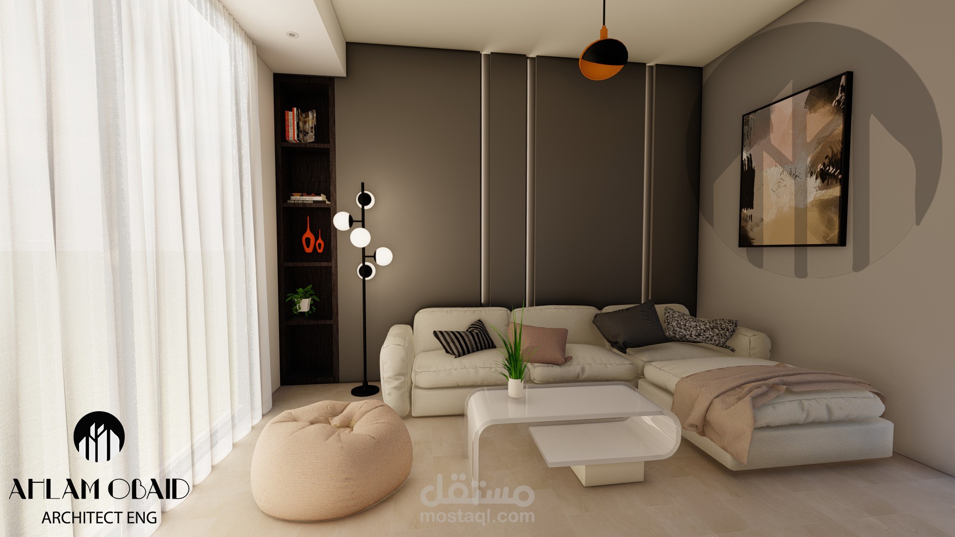 تصميم مطبخ مع ركن معيشة (مودرن)