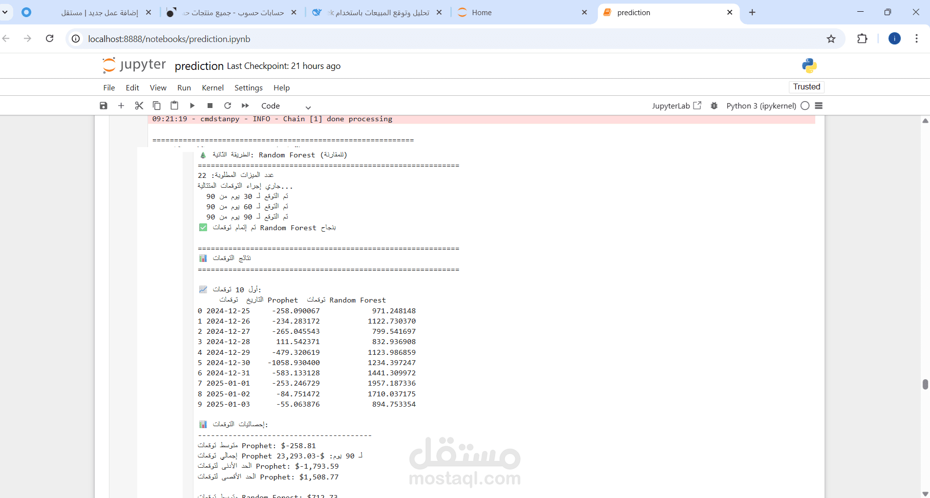 نظام متكامل لتحليل وتوقع المبيعات باستخدام Prophet و Random Forest مع لوحة تحكم تفاعلية