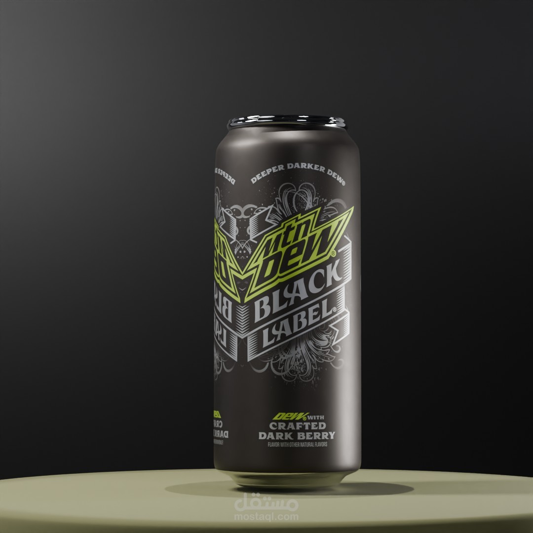 تصميم ثلاثي الأبعاد لعلبة مشروب "Mountain Dew Black Label" – واقعية تحبس الأنفاس