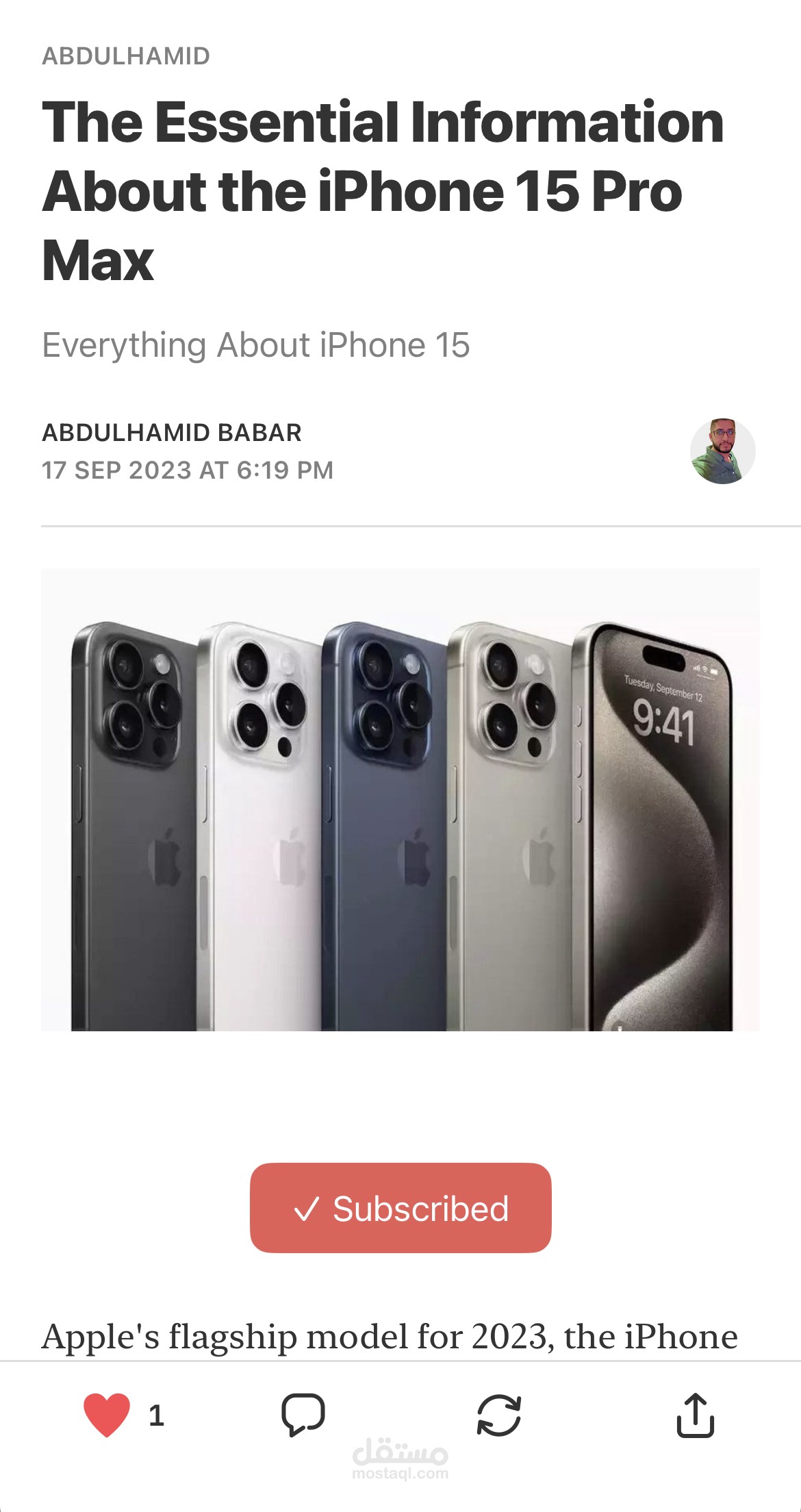 iPhone 15 Pro كاتب محتوى بالانجليزي