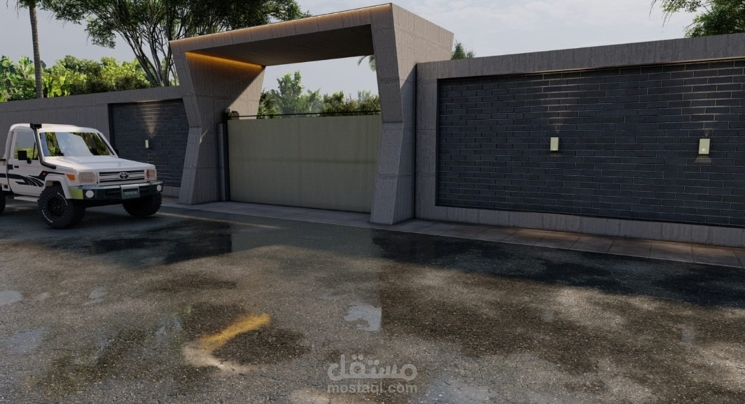 تصميم مدخل رئيسي مع سور
