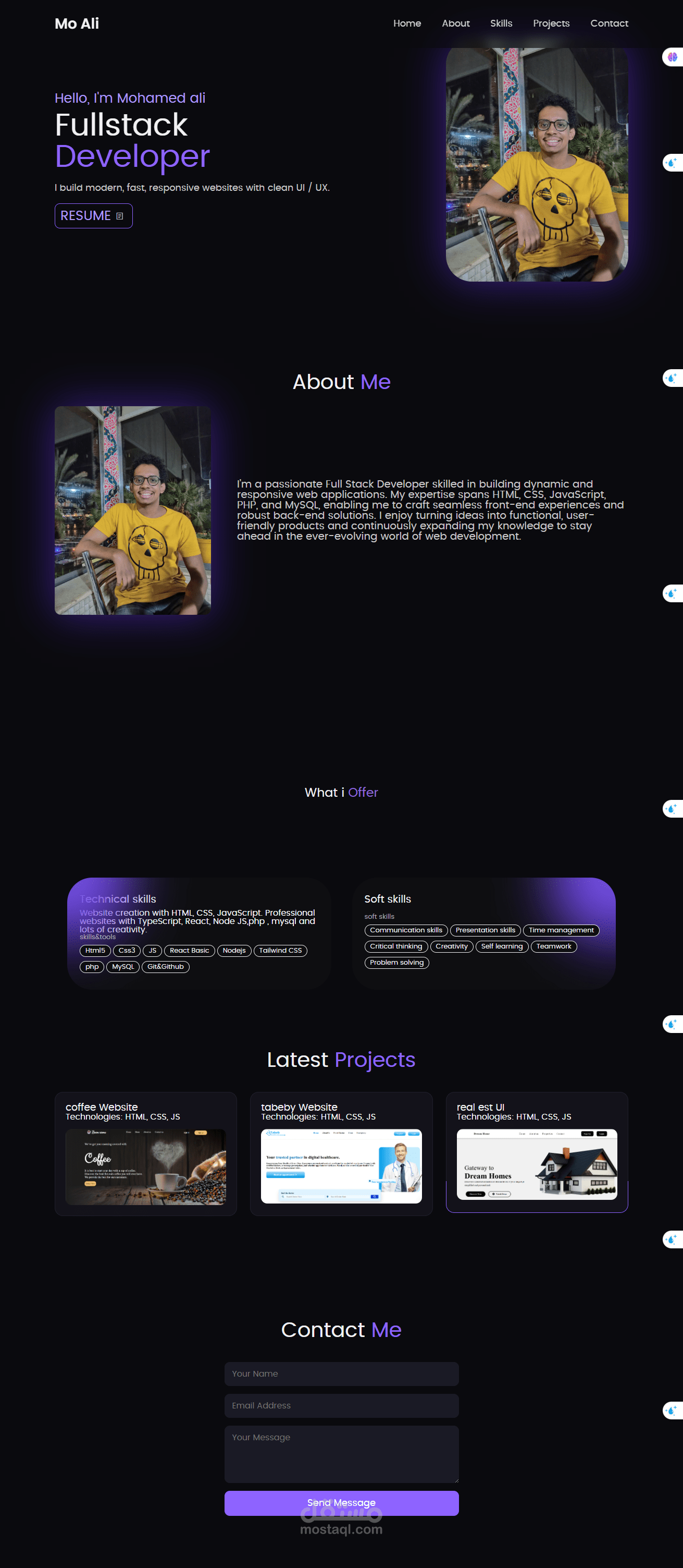 بورتفوليو شخصي يعكس خبرتي كمطور Full Stack