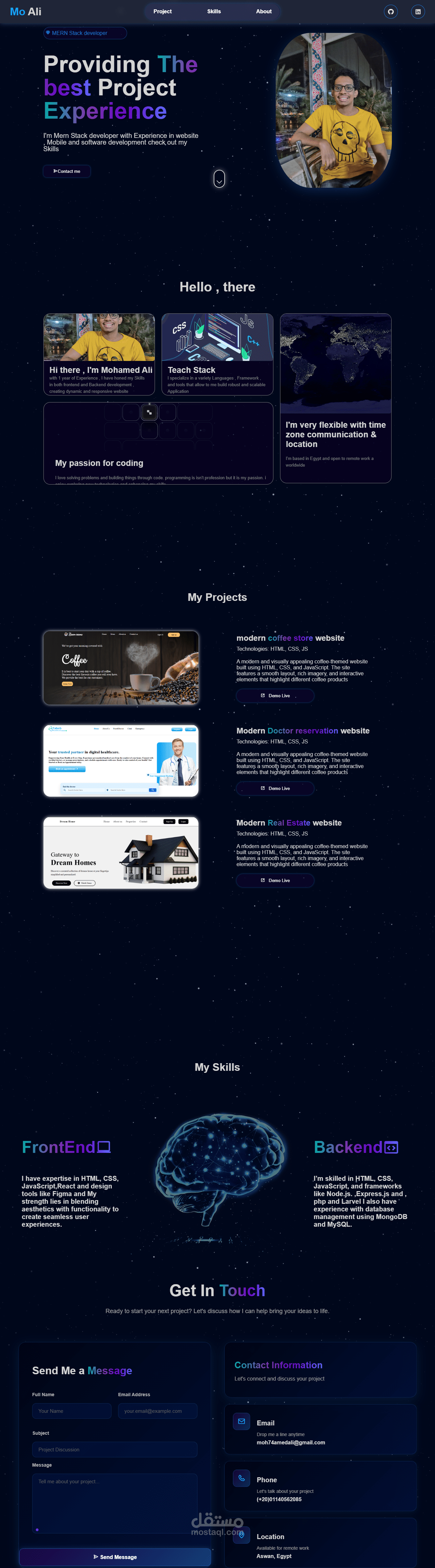 بورتفوليو شخصي يعكس خبرتي كمطور Full Stack